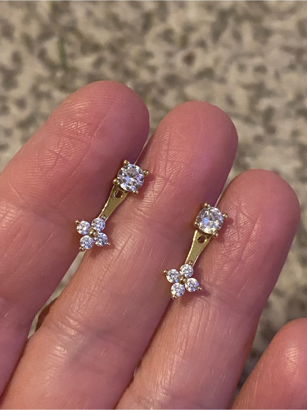 Gold Crystal Drop Stud Earrings - Clear White Stones